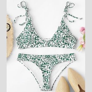 Green Self Tie Bikini Set